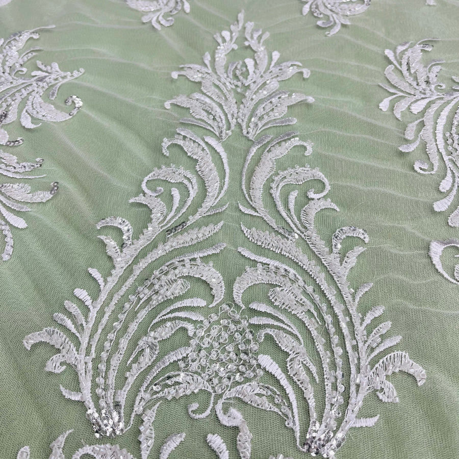 1 Yard Beaded Lace Fabric Embroidered on 100% Polyester Net Mesh, 5 Colors