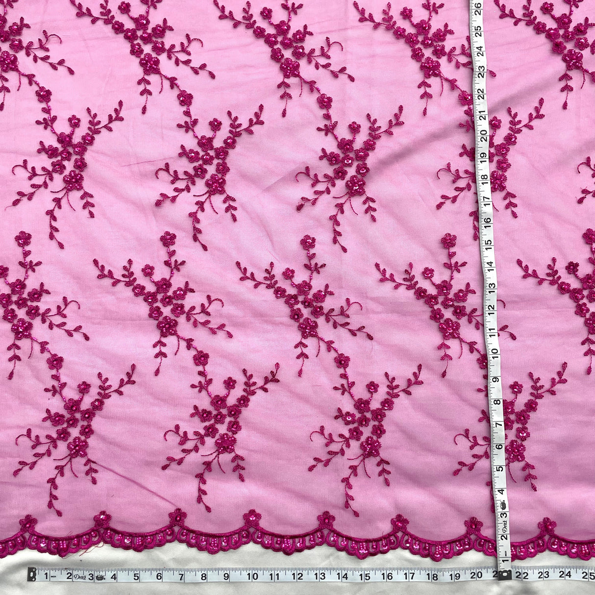 Beaded Lace Fabric on Polyester Net Mesh 54"