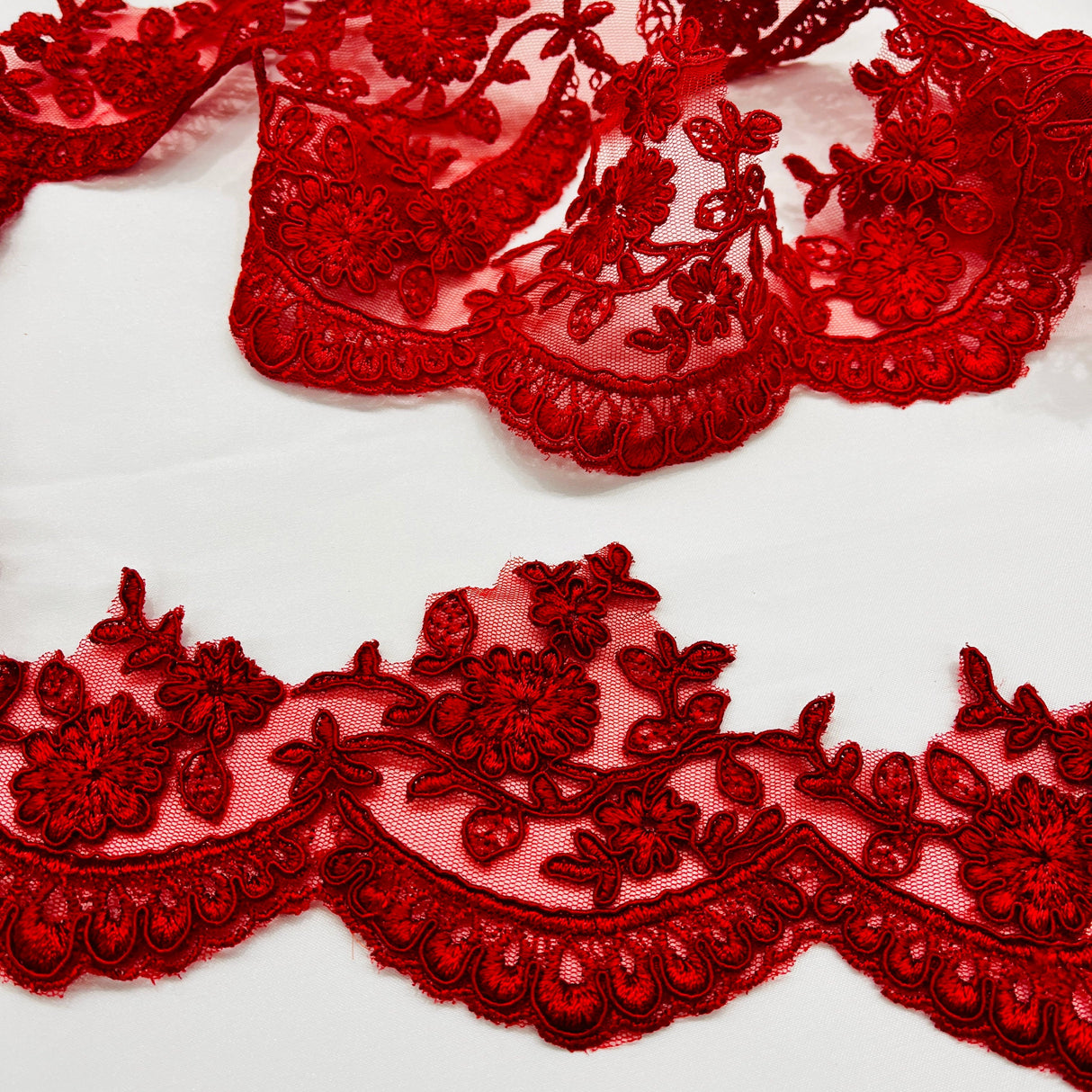 Corded Lace Trimming 3.75" Embroidered Mesh