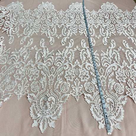 1 Yard Exquisite Corded Bridal Lace Fabric Embroidered on Polyester Net Mesh