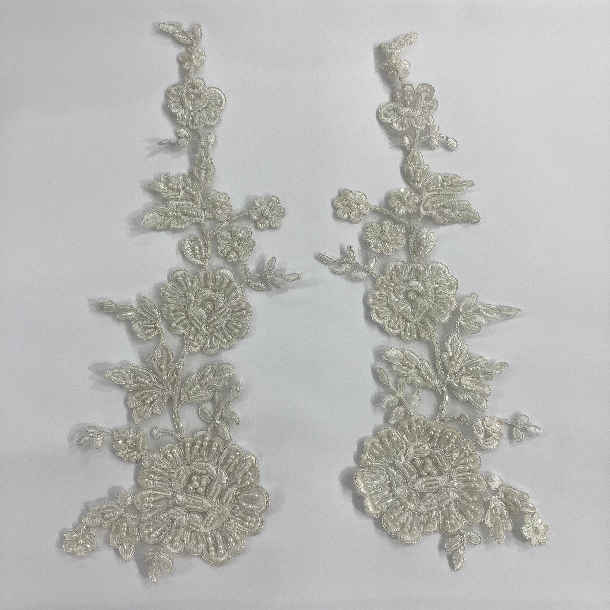 Beaded Corded Floral Lace Applique