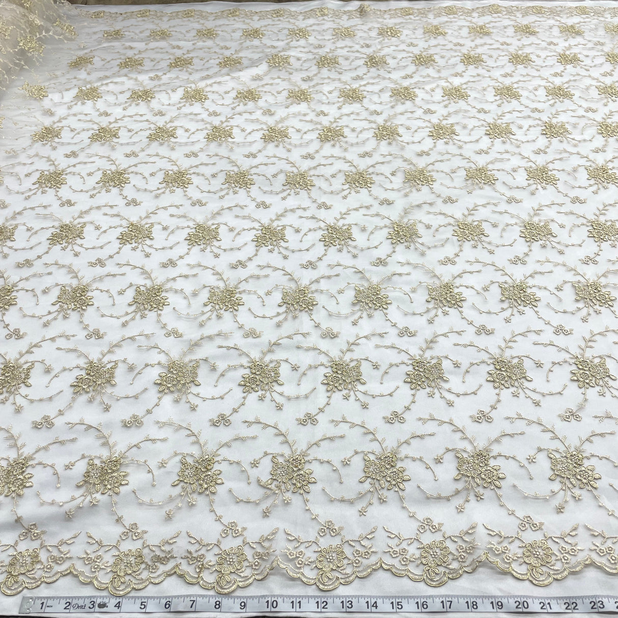 Corded Bridal Lace Fabric Ivory Mesh