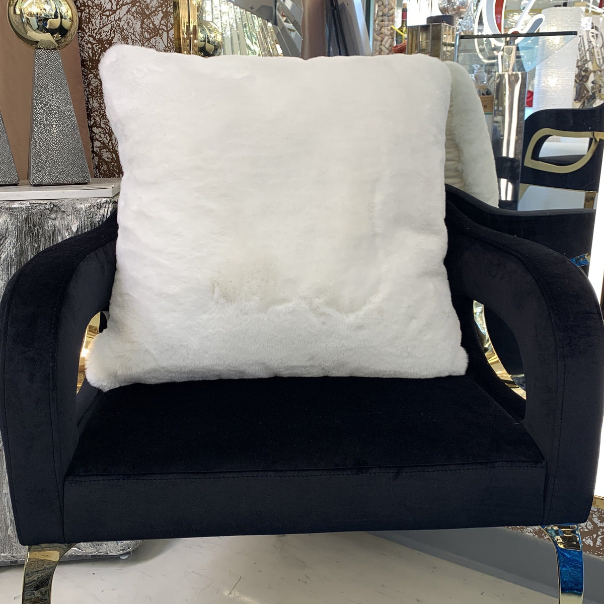 Soft Cozy Fuzzy Faux Fur Mosaic Floral Print Pillow for Elegant Home Décor