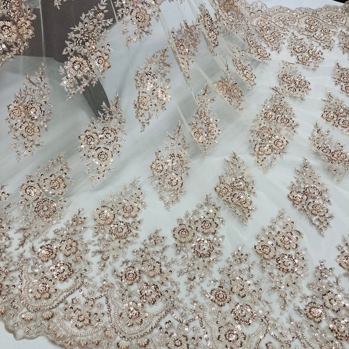 Beaded Embroidered Lace Mesh Coral
