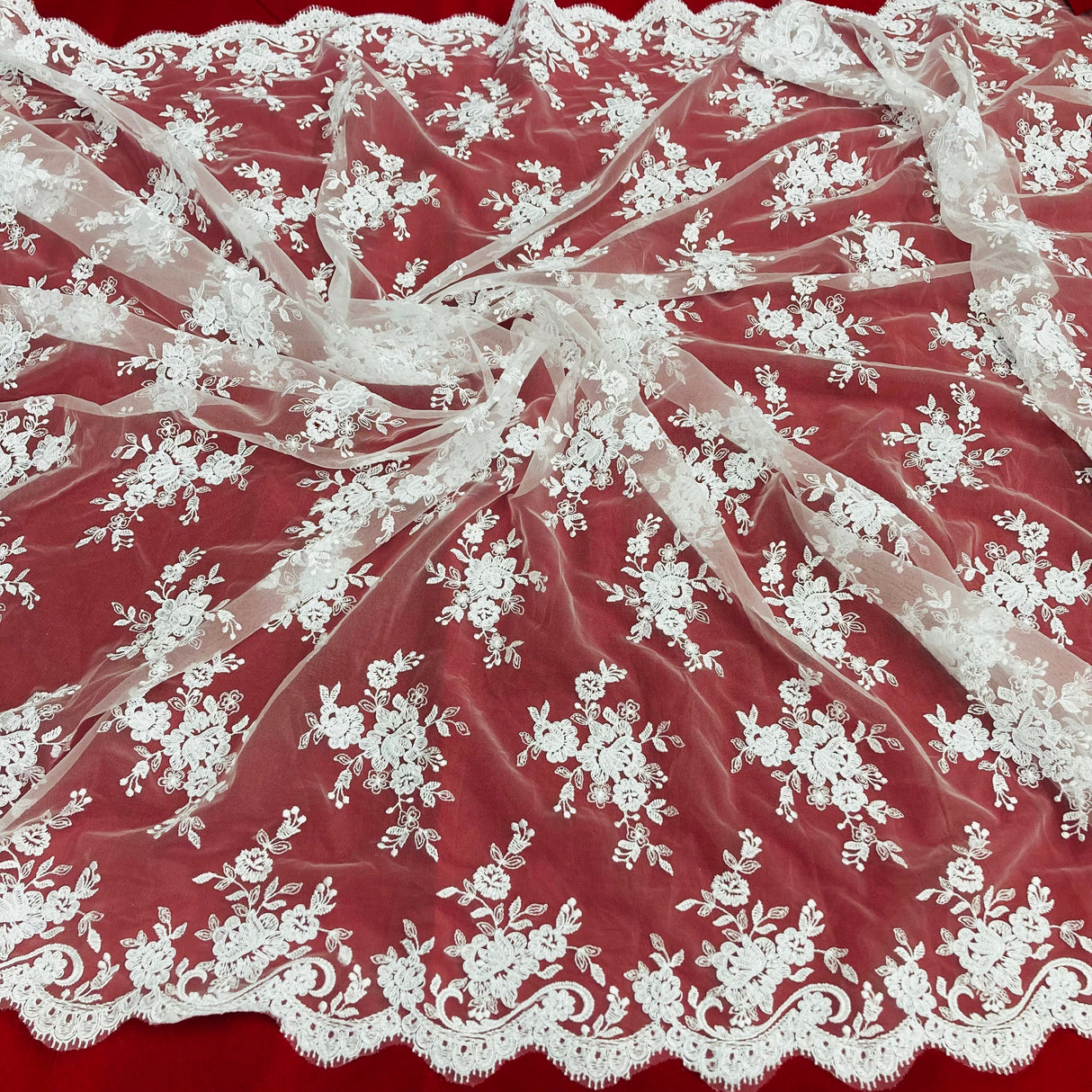 Corded Bridal Lace Fabric on Polyester Net Mesh