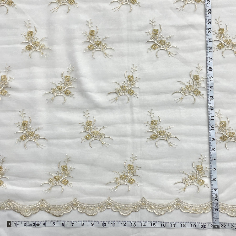 1 Yard - Beaded Lace Fabric Embroidered on 100% Polyester Net Mesh - Ivory - 52" Wide