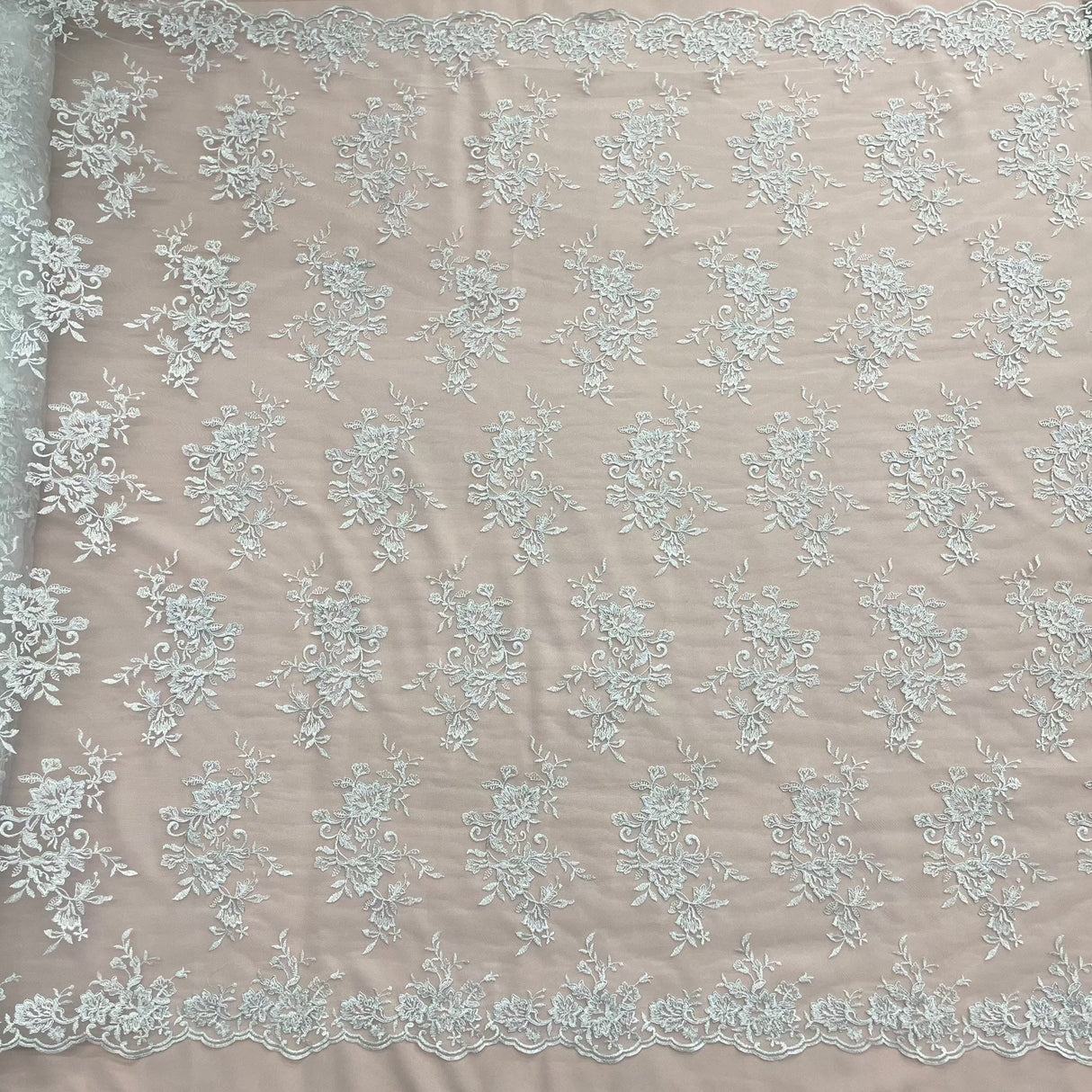 Corded Floral Lace Fabric Ivory