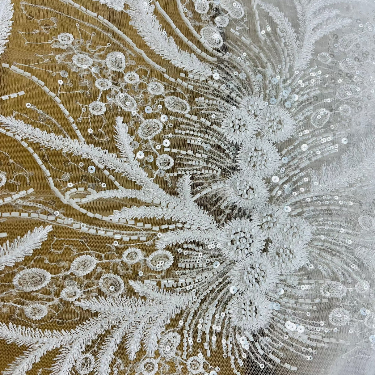 Beaded Embroidered Lace Fabric