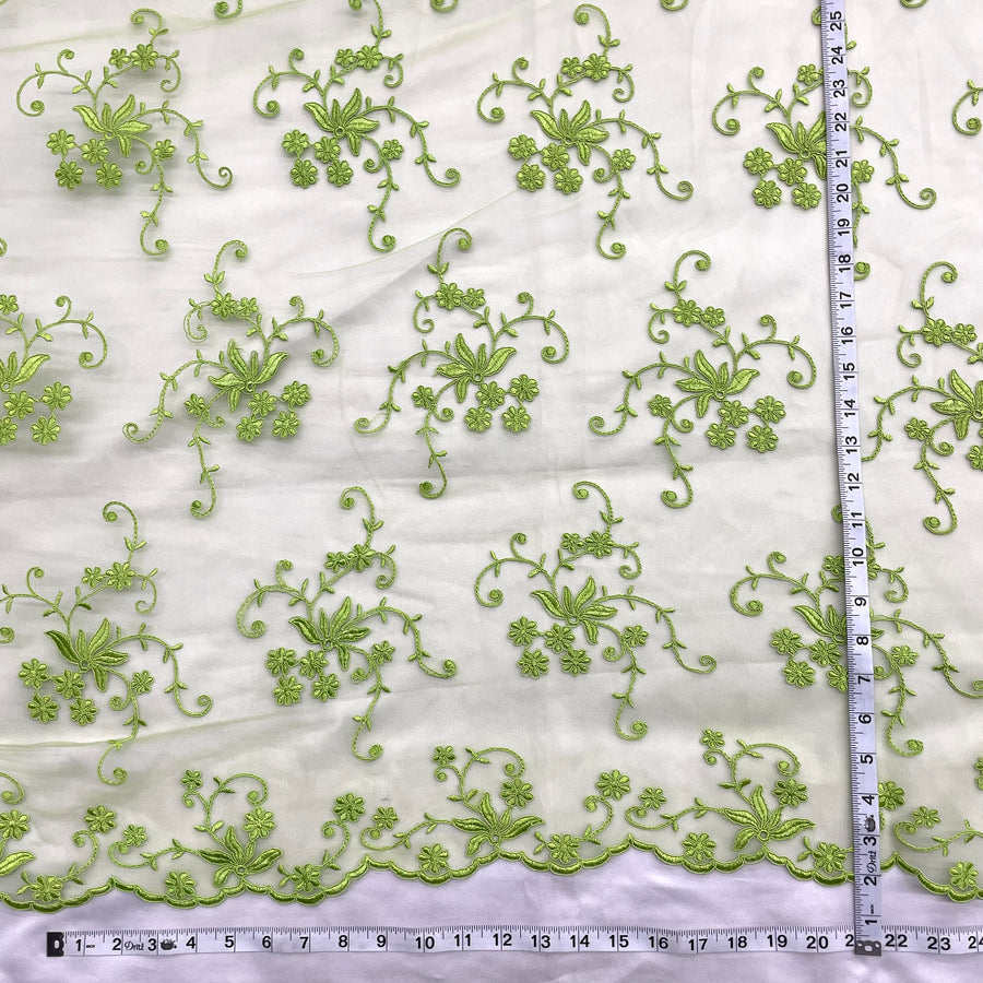 1 Yard - Corded Bridal Lace Fabric Embroidered on 100% Polyester Net Mesh - Ivory - 54"