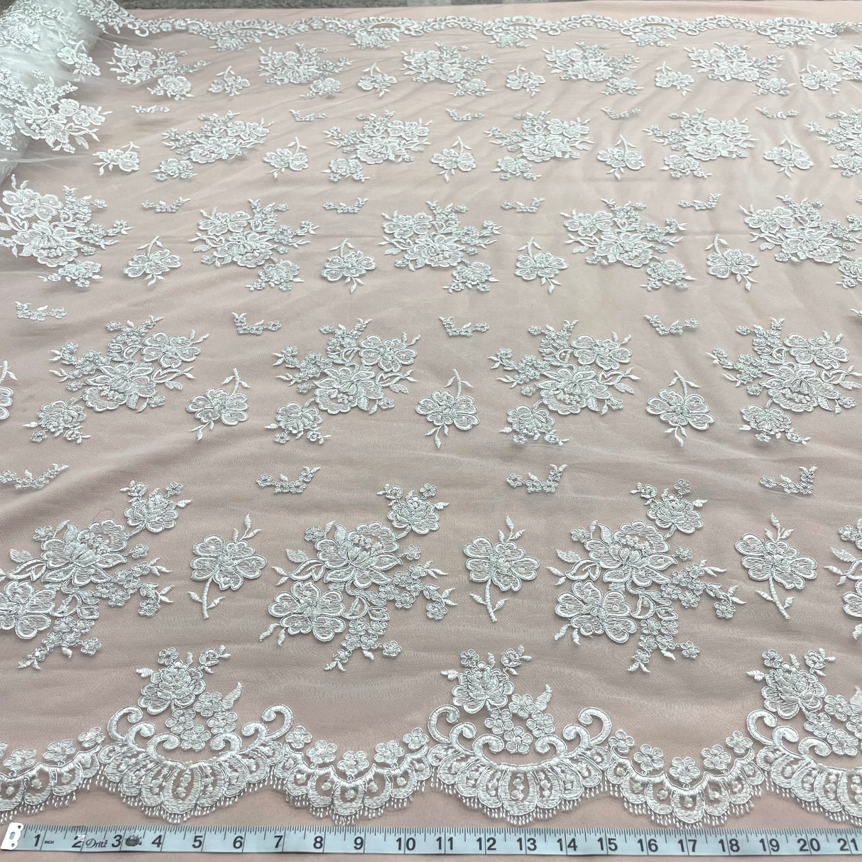 Beaded Lace Fabric on Polyester Net Mesh