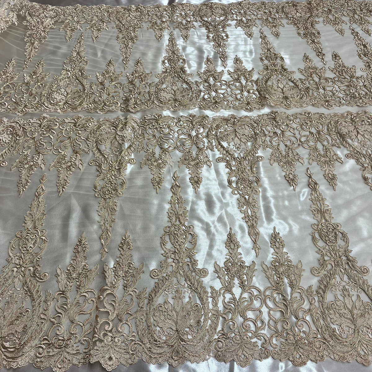 1 Yard Corded Bridal Lace Fabric Embroidered on 100% Polyester Net Mesh 52" Wide