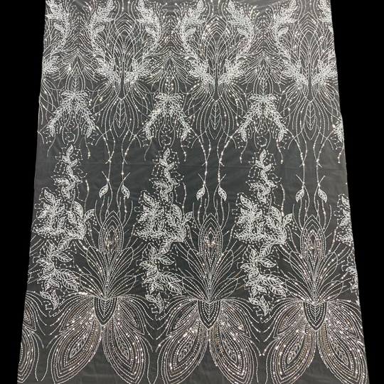 1 Yard Exquisite Beaded Lace Fabric Embroidered on 100% Polyester Net Mesh