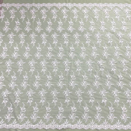 1 Yard Corded Bridal Lace Fabric Embroidered 100 Percent Polyester Net Mesh 54 inch Width