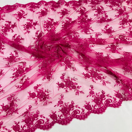 1 Yard Corded Bridal Lace Fabric Embroidered on 100% Polyester Net Mesh | Lace USA - 96517W - Purple - 56" Wide