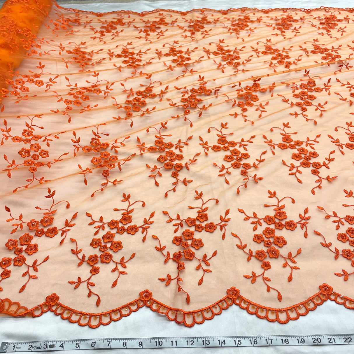 Beaded Lace Fabric on Polyester Net Mesh