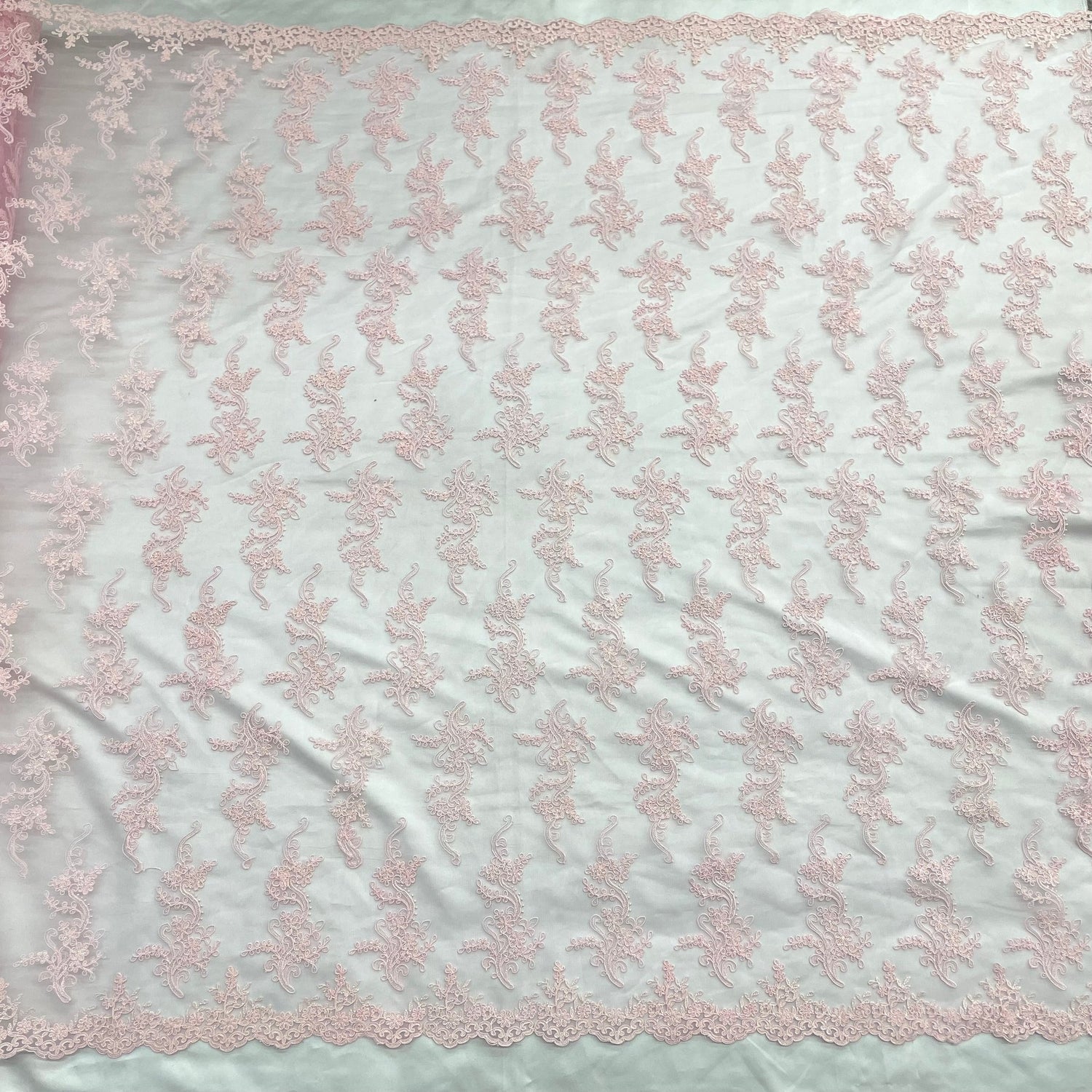 1 Yard Silver Corded Bridal Lace Fabric Embroidered on Polyester Net Mesh for Couture Wedding and Evening Gowns – 54"