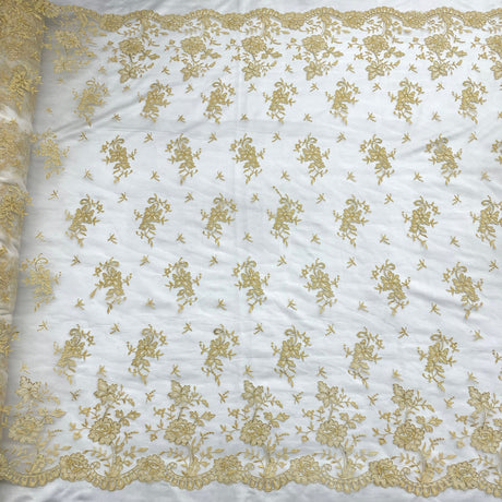 1 Yard Corded Bridal Lace Fabric Embroidered on Polyester Net Mesh for Elegant Wedding and Evening Gowns – 54"