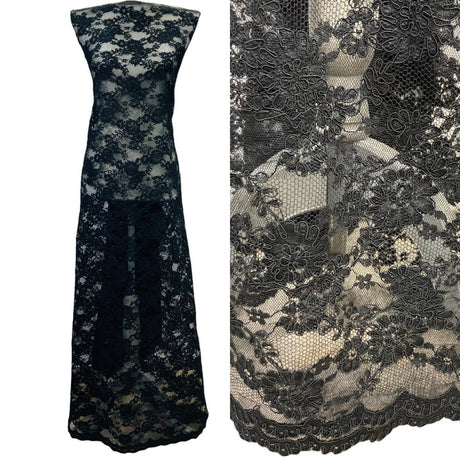 1 Yard Exquisite Corded Embroidered Bridal Lace Fabric for Special Dresses White