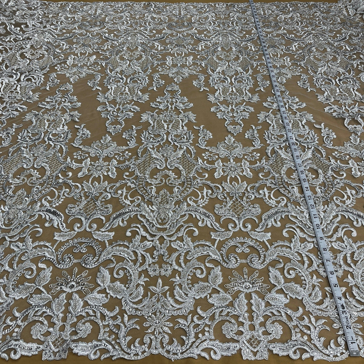 Beaded Corded Bridal Lace Fabric