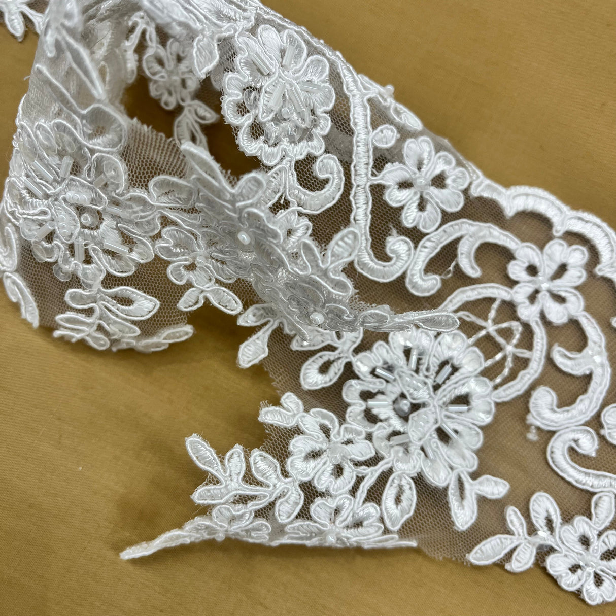 Beaded Corded Floral Lace Trim 6"