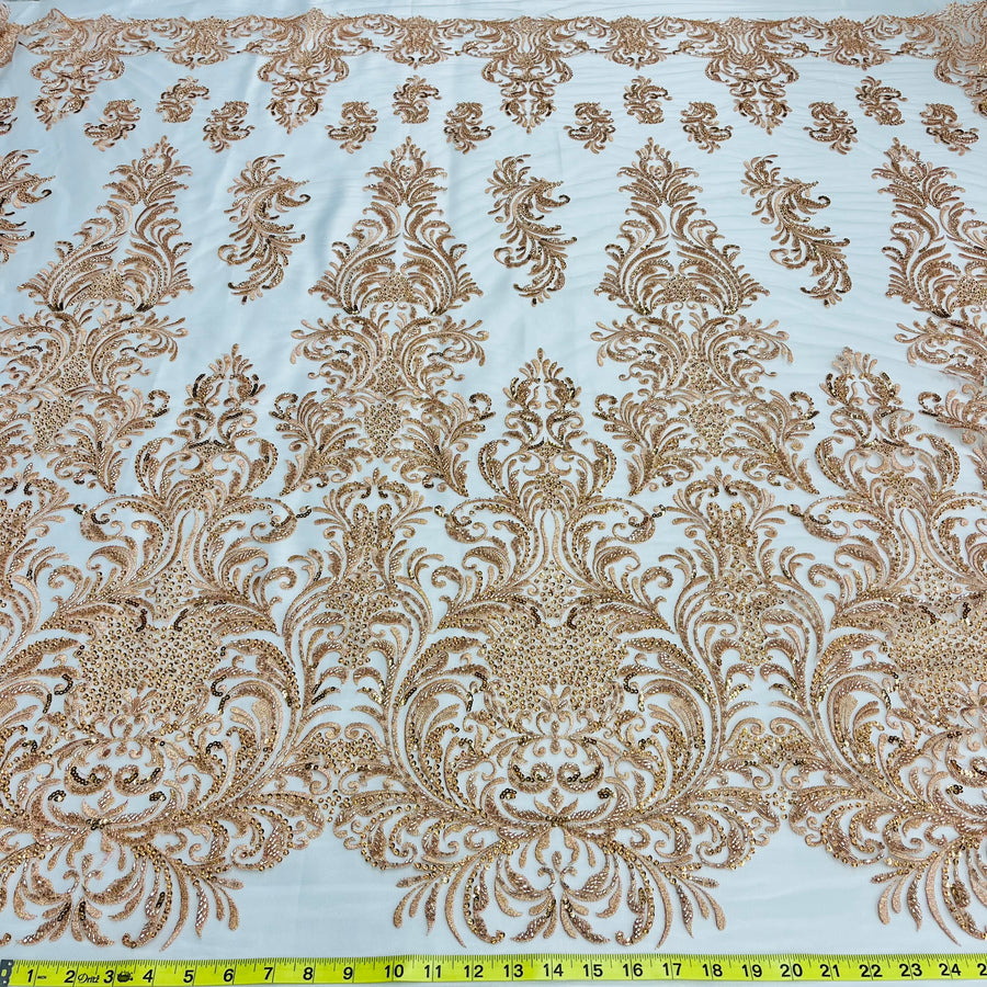 1 Yard Beaded Lace Fabric Embroidered on 100% Polyester Net Mesh, 5 Colors