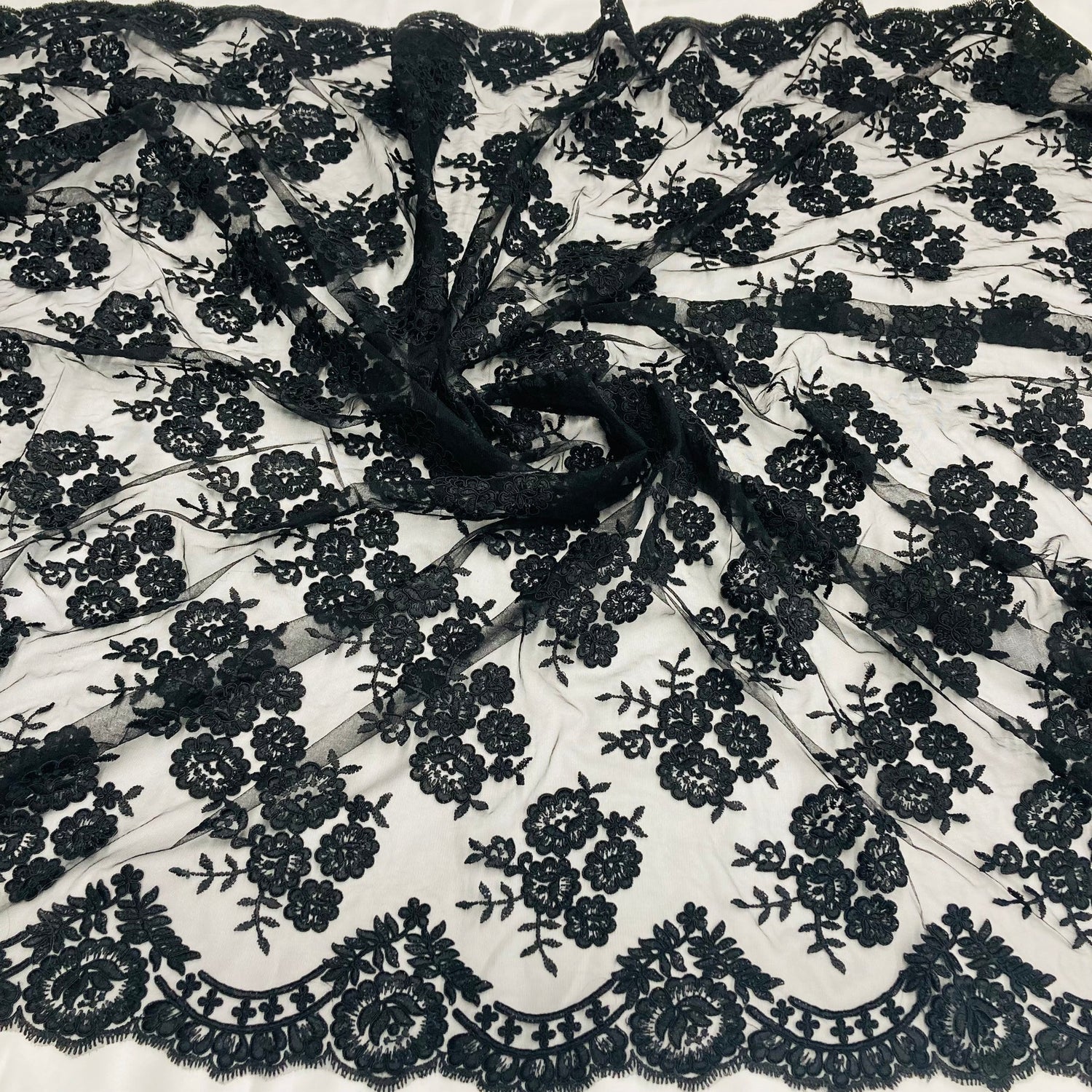 1 Yard Corded Bridal Lace Fabric Embroidered on 100% Polyester Net Mesh – 50"