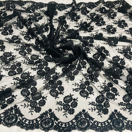 1 Yard Corded Bridal Lace Fabric Embroidered on 100% Polyester Net Mesh – 50"