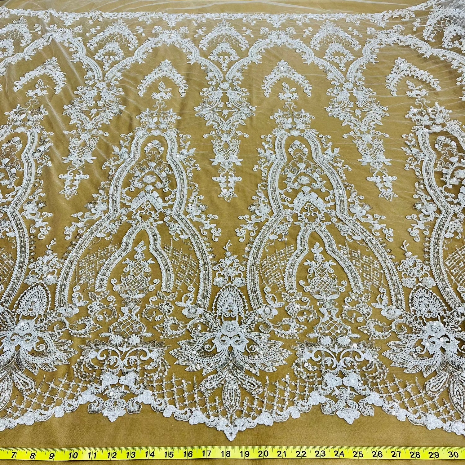 1 Yard Beaded Lace Fabric Embroidered on 100% Polyester Net Mesh