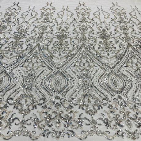 1 Yard Beaded Lace Fabric Embroidered on 100% Polyester Net Mesh
