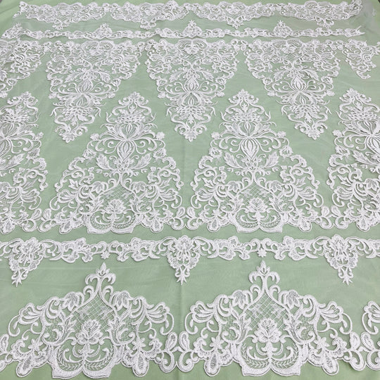 1 Yard Elegant Corded Bridal Lace Fabric Embroidered on Polyester Net Mesh