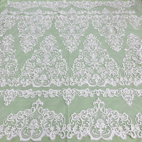 1 Yard Elegant Corded Bridal Lace Fabric Embroidered on Polyester Net Mesh
