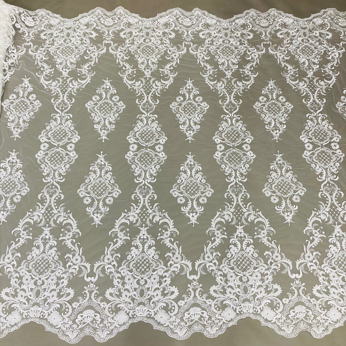 Beaded Lace Fabric on Polyester Net Mesh 53"