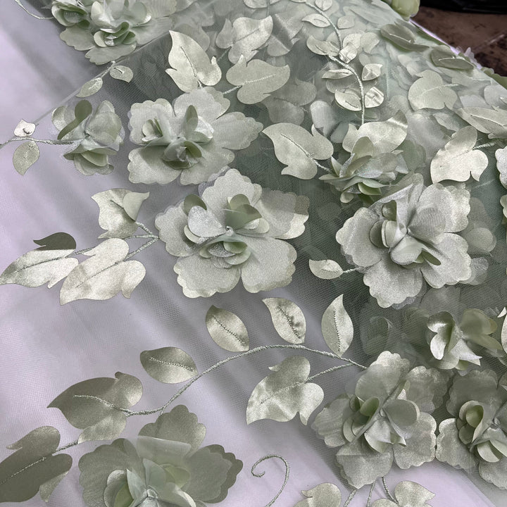 1 Yard 3D Floral Lace Fabric Embroidered on 100 Percent Polyester Soft Tulle Net Mesh White 60 inch Width