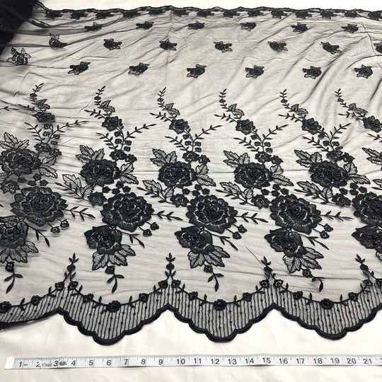 1 Yard Beaded Lace Fabric Embroidered on 100% Polyester Net Mesh | Lace USA - 30146W-BP - Fuchsia - 52" Wide