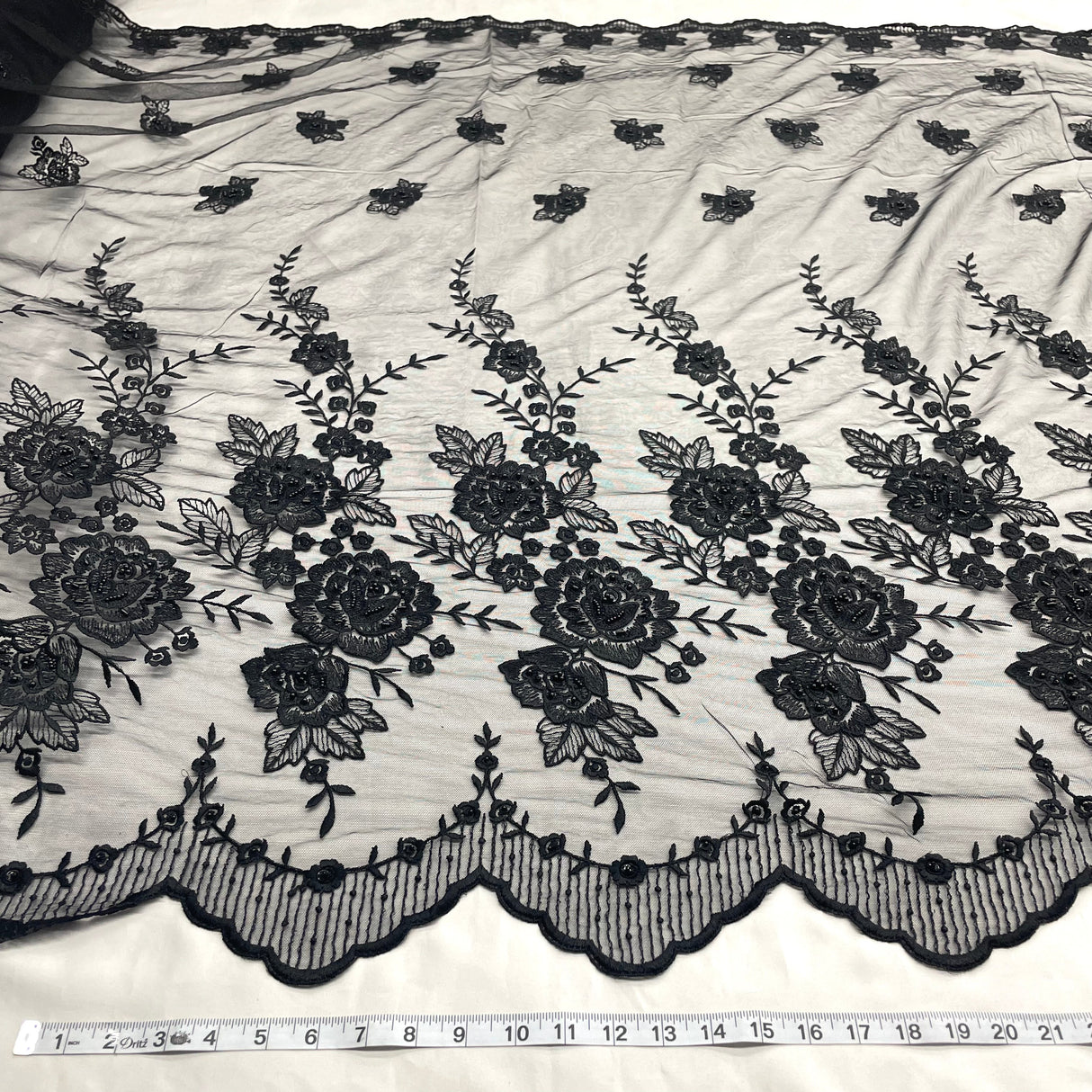 Beaded Lace Fabric on Polyester Net Mesh