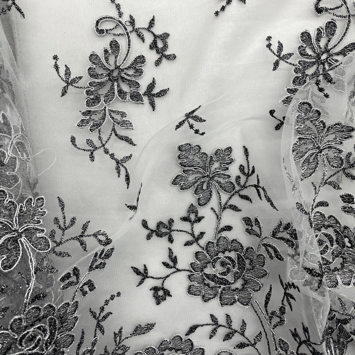 1 Yard Corded Bridal Lace Fabric Embroidered on Polyester Net Mesh for Elegant Wedding and Evening Gowns – 54"