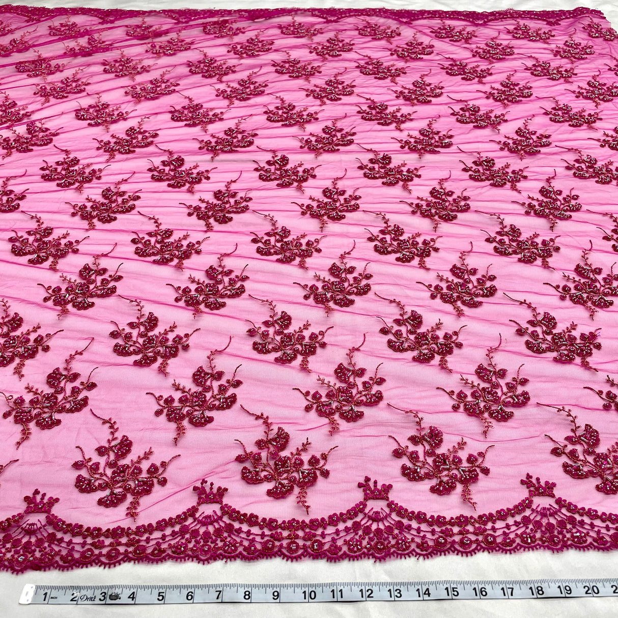 Beaded Sequined Lace Fabric on Polyester Net Mesh