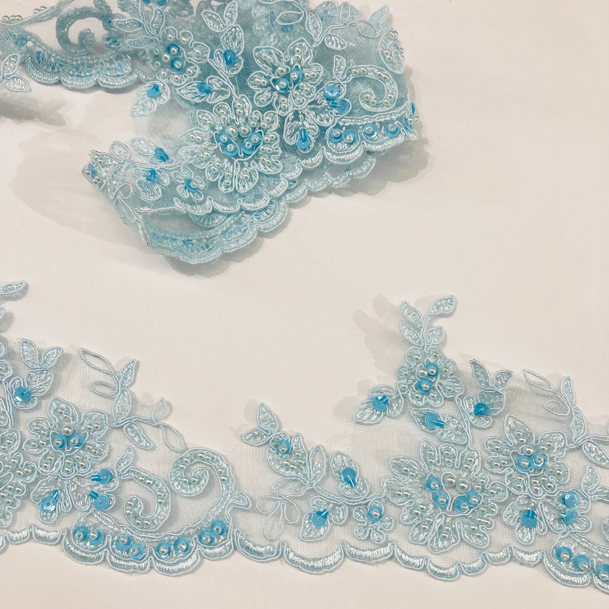 Beaded Corded Lace Trim Organza
