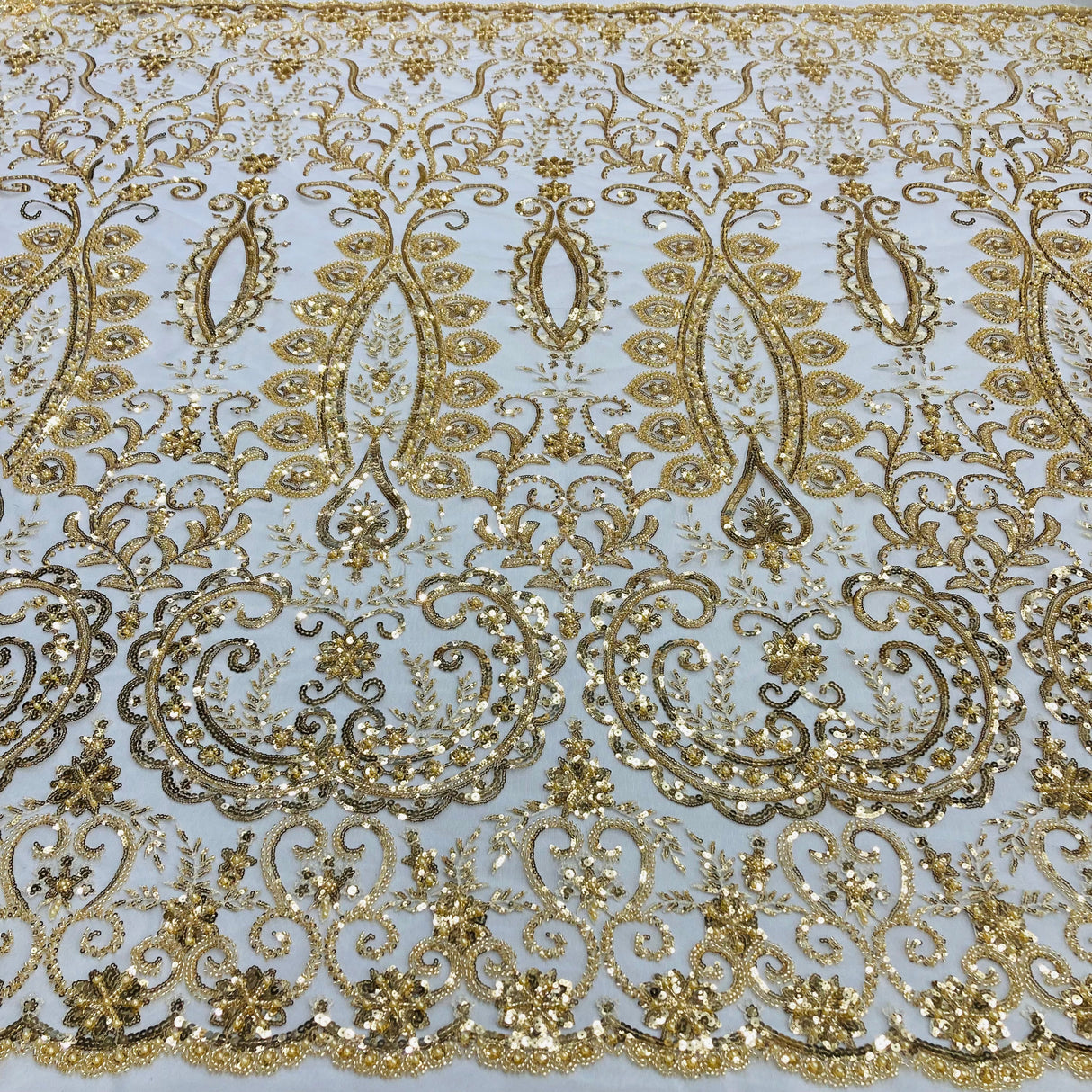 Beaded Embroidered Lace Fabric