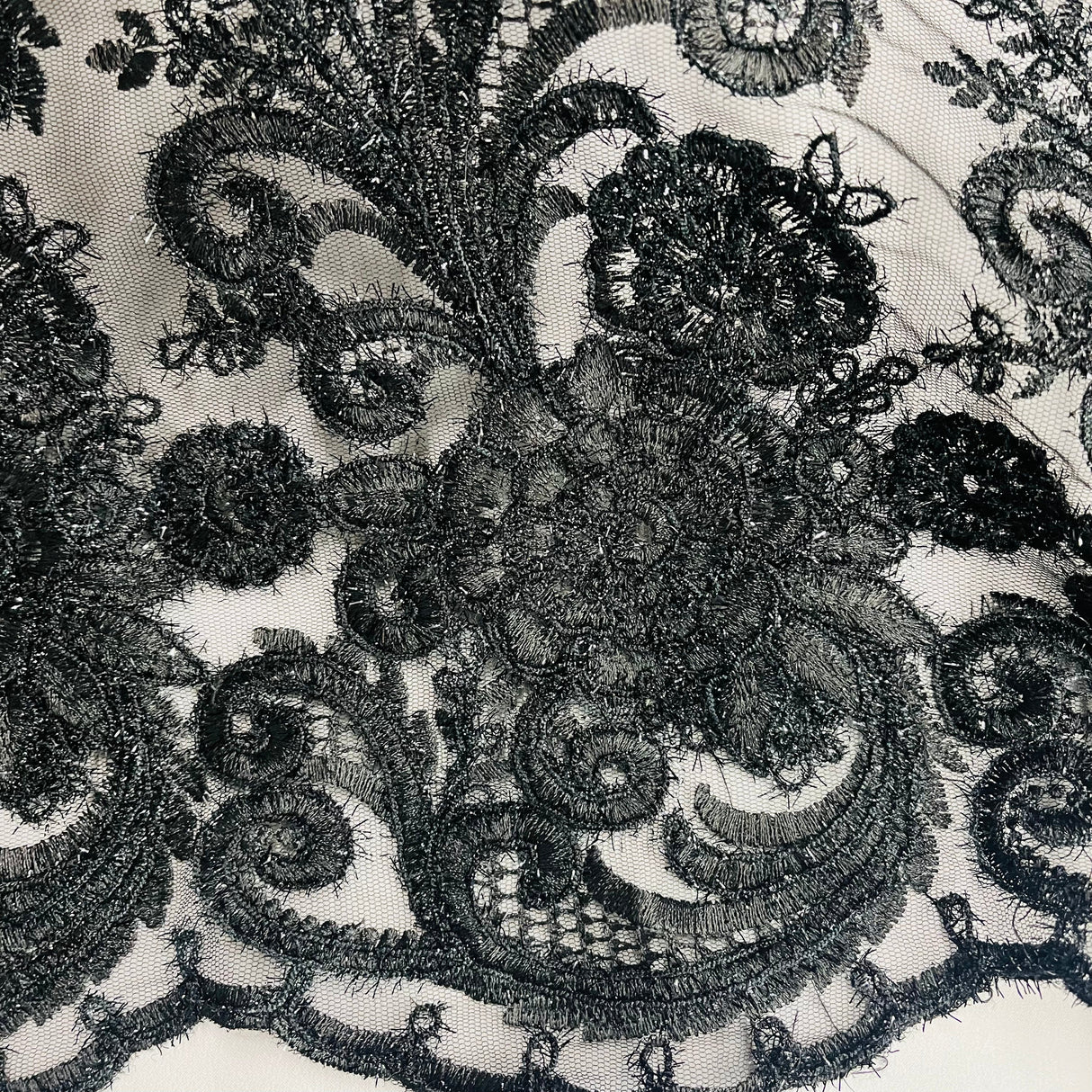 Beaded Corded Bridal Lace Black