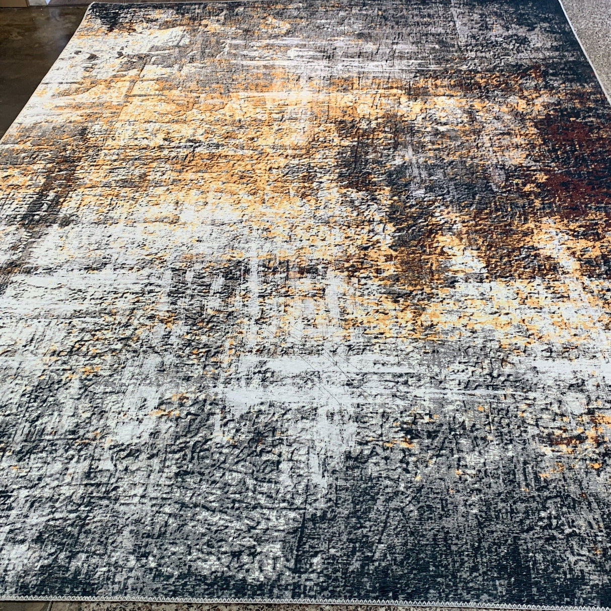 Yellow Gray Multicolor Print Vintage Design Printed Rug Fabric - Multi Vintage Print, 7'6" X 10'3" (1 Piece)