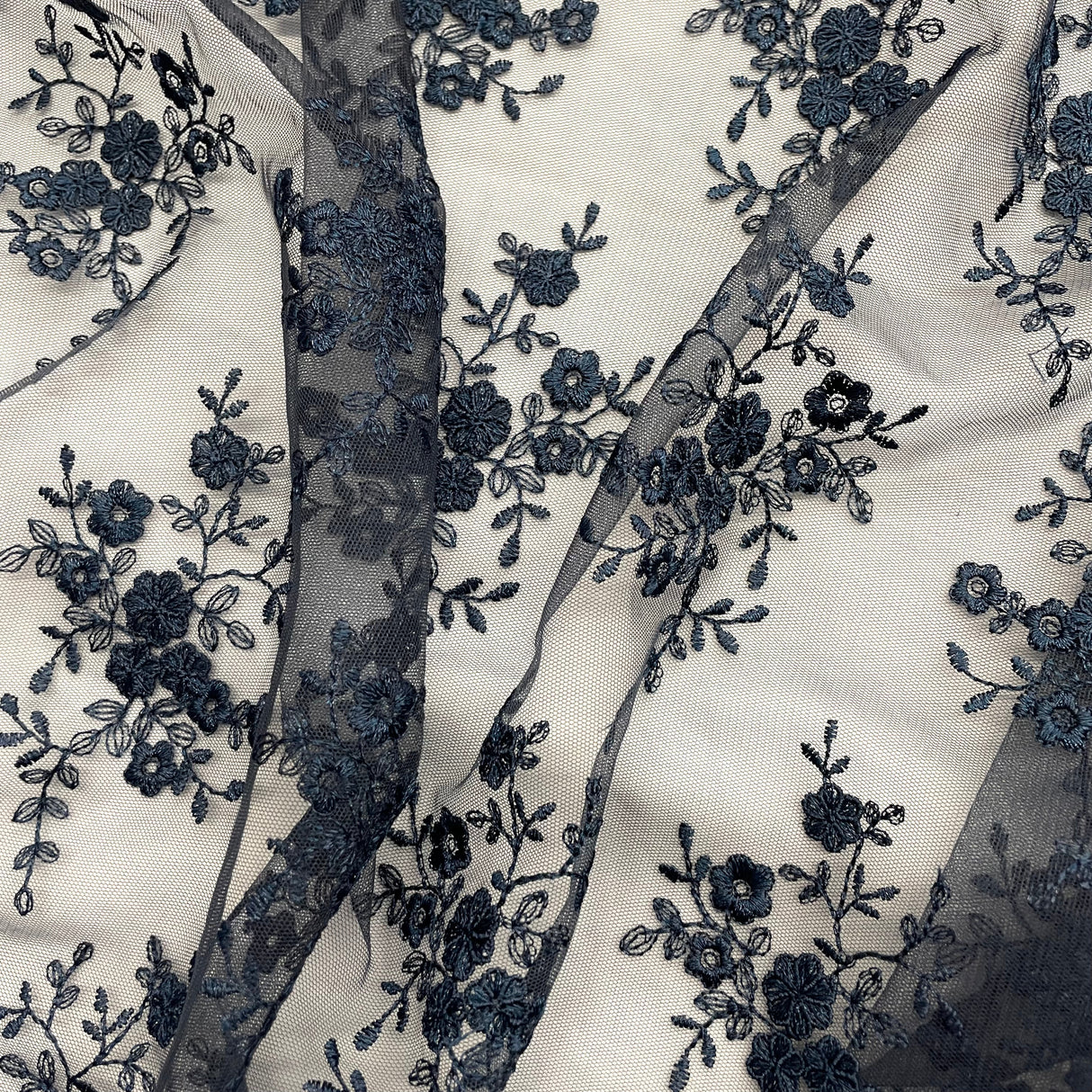 Embroidered Lace Fabric on Polyester Net Mesh