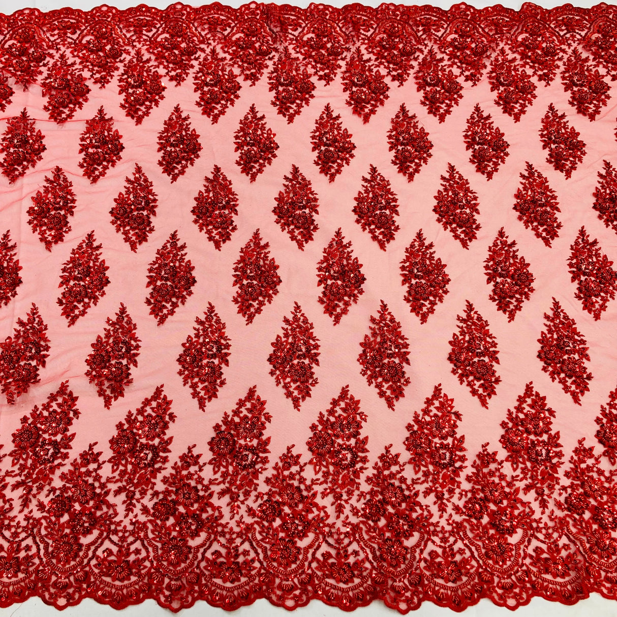 Beaded Embroidered Lace Mesh Coral