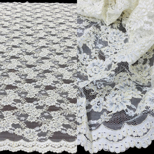 1 Yard Corded Bridal Lace Fabric Embroidered on Polyester Net Mesh 54 inch Width
