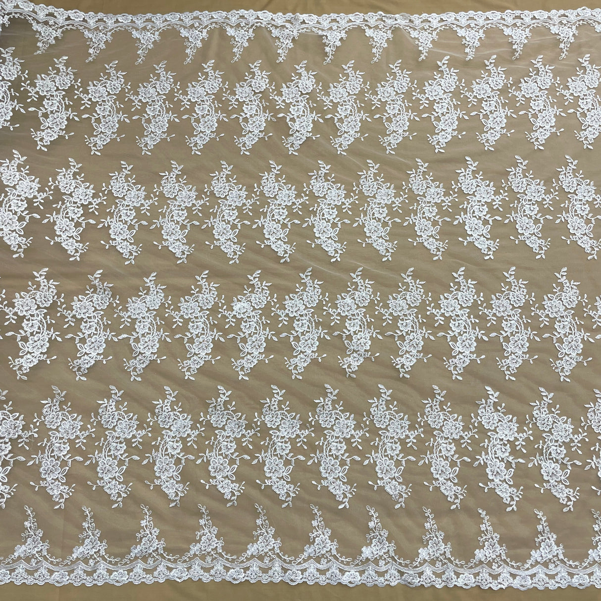 Corded Bridal Lace Fabric on Polyester Mesh