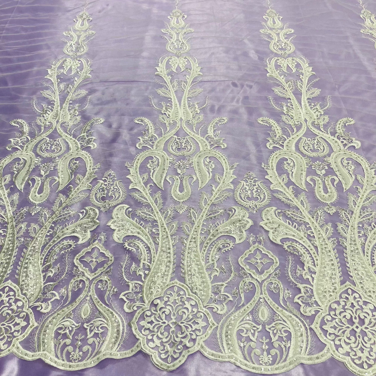 Beaded Lace Fabric on Polyester Net Mesh