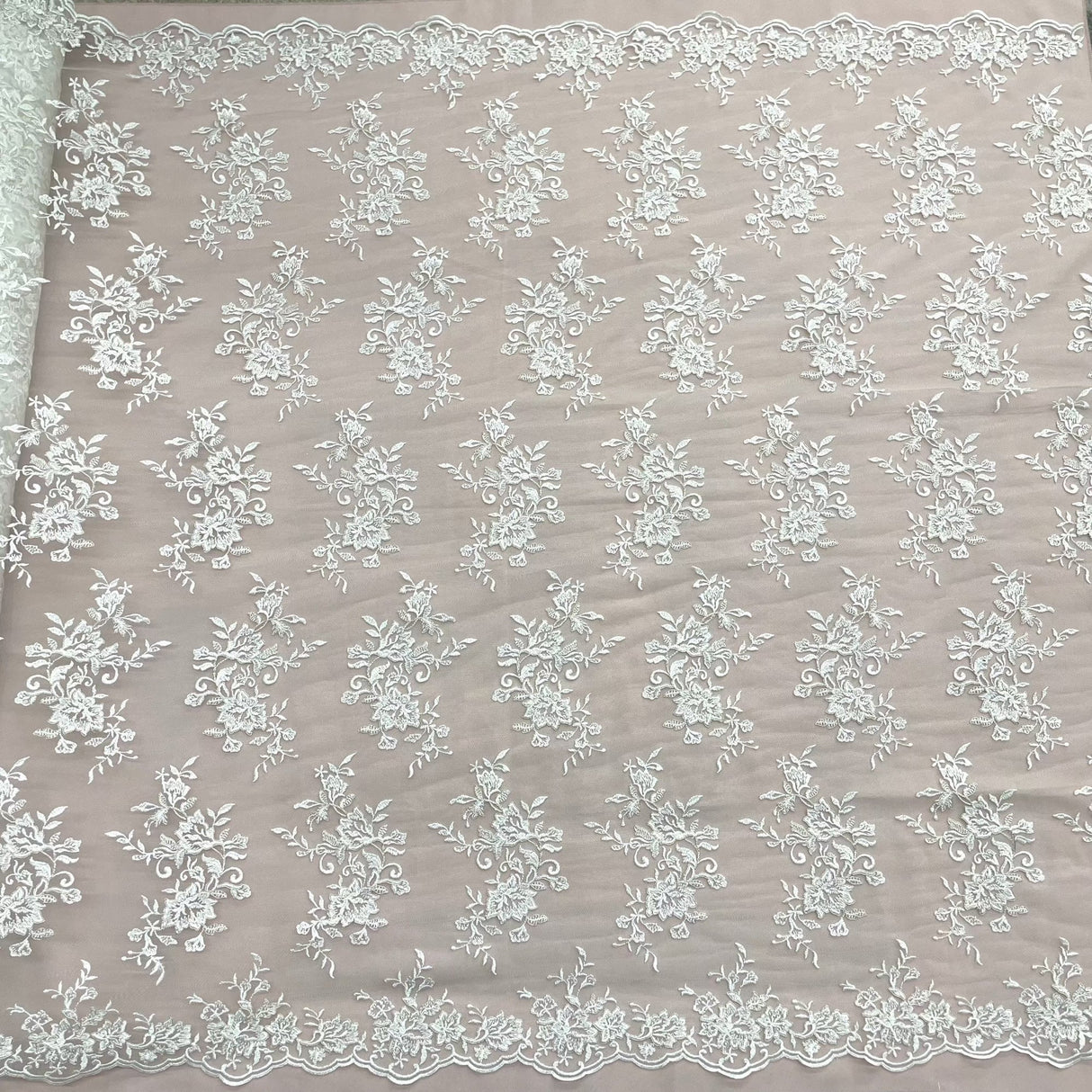 Corded Floral Lace Fabric Ivory