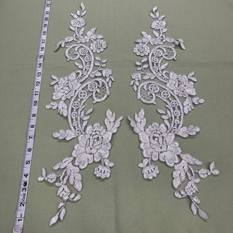 1 Pair 22" x 5" Corded Floral Lace Applique 100% Polyester Net Mesh