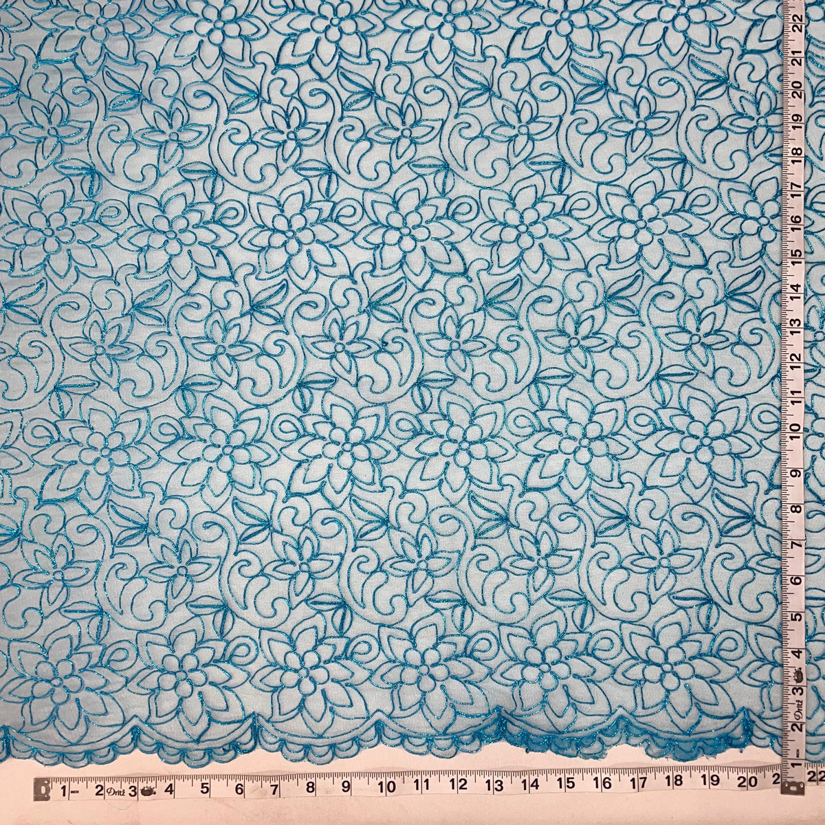 1 Yard Elegant Corded Bridal Lace Fabric with Embroidered Detailing on 100% Polyester Mesh, Style 95575W