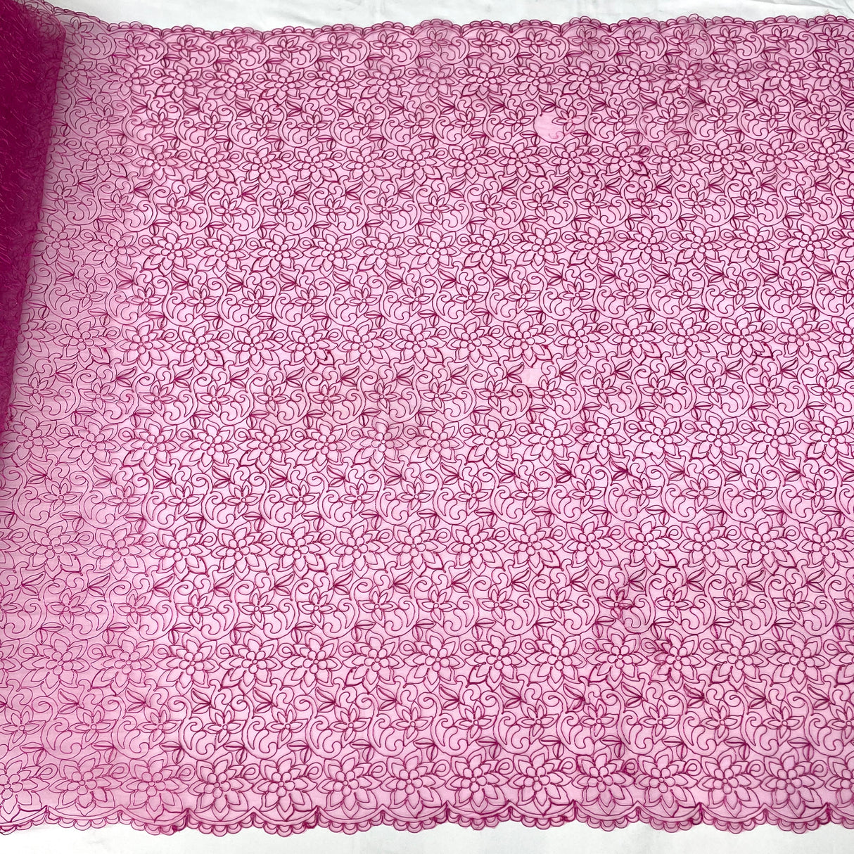 Embroidered Corded Bridal Lace Fuchsia